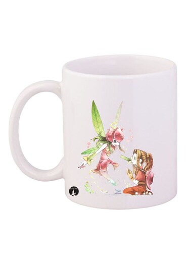 Anime Digimon Printed Mug White/Brown/Pink 12ounce