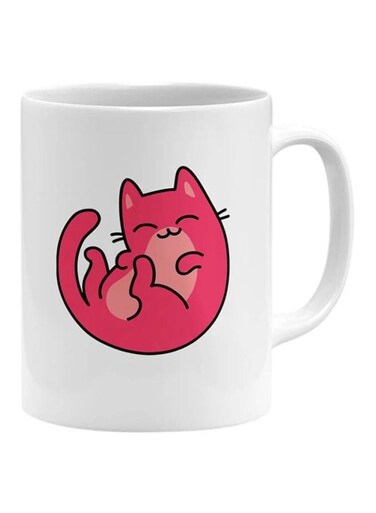 Cute Little Kitty Cat Printed Mug White/Pink/Black