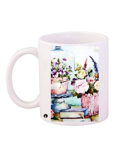 Floral Printed Coffee Mug White/Blue/Pink 11ounce