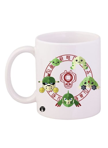 Digimon Printed Mug White/Green/Red 12ounce