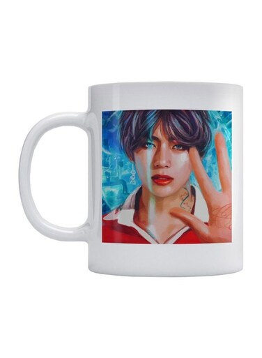 Printed Ceramic Mug White/Red/Blue