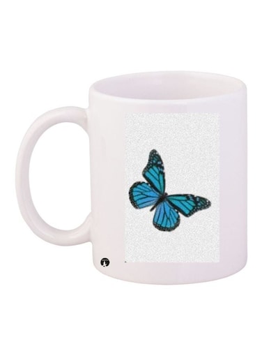 Butterfly Printed Coffee Mug White/Blue/Black 11ounce