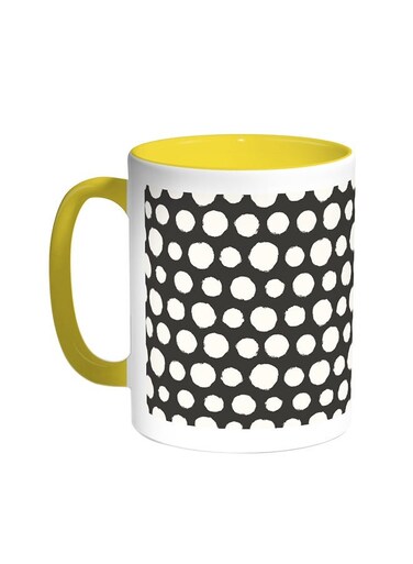 Large And Small Circles Printed Coffee Mug Yellow/White 11ounce