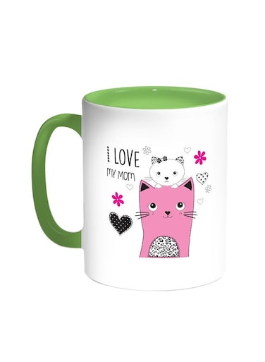 I Love My Mom Printed Coffee Mug Green/White 11ounce