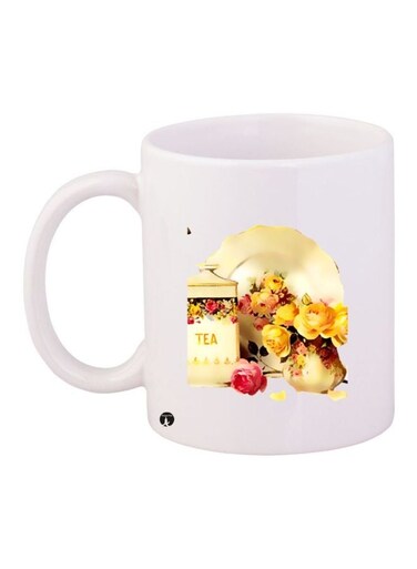 Cartoon Tea Printed Coffee Mug White/Gold/Yellow 11ounce