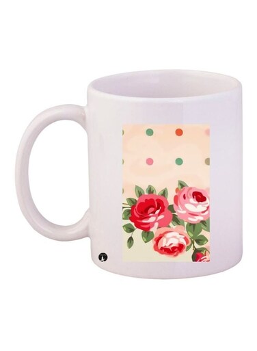 Roses Printed Coffee Mug White/Pink/Beige 11ounce