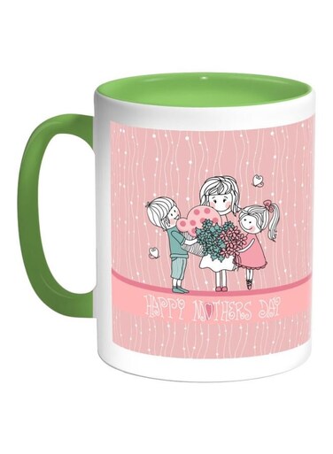 Happy Mother's Day Printed Coffee Mug Green/White/Pink 325ml