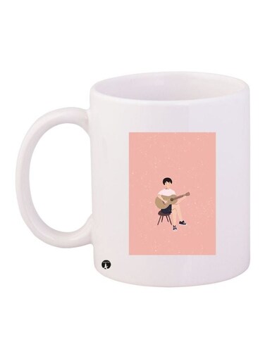 Guitar Printed Coffee Mug White/Pink/Brown 11ounce