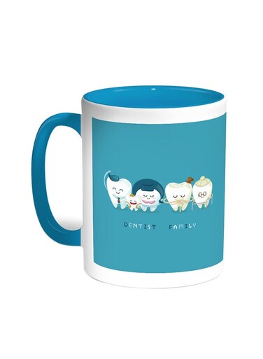 Family Teeth Printed Coffee Mug Turquoise/White 11ounce