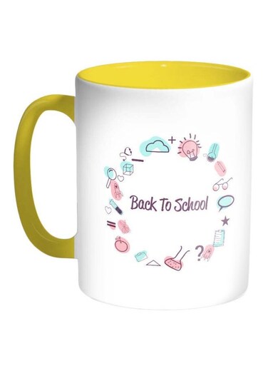 Back To School Printed Coffee Mug Yellow/White/Pink 325ml