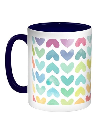 Heart Printed Coffee Mug Blue/White/Green 11ounce