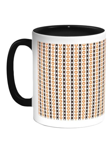 Circles And Lines Printed Coffee Mug Black/White/Orange 325ml