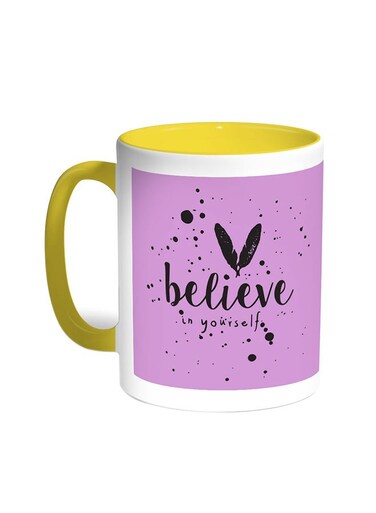 Believe In Yourself Printed Coffee Mug Yellow/White 11ounce