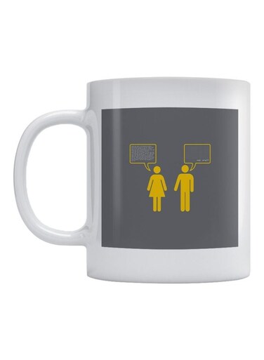 Chat Printed Mug White/Grey/Yellow