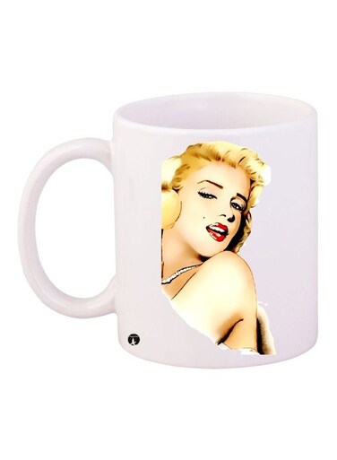 Girl Printed Ceramic Coffee Mug White/Beige/Red 11ounce