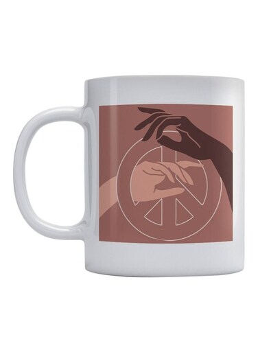 Hands Printed Mug White/Brown/Pink