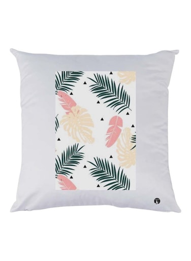 Leaves Printed Cushion Polyester White/Green/Beige 30x30cm