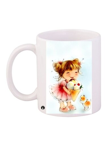Girl Printed Coffee Mug White/Blue/Pink 11ounce
