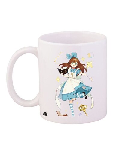 Anime Girl Printed Coffee Mug White/Blue/Brown 11ounce
