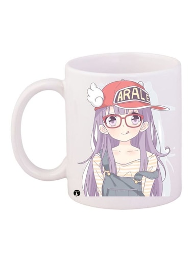 Anime Girl Printed Coffee Mug White/Beige/Purple