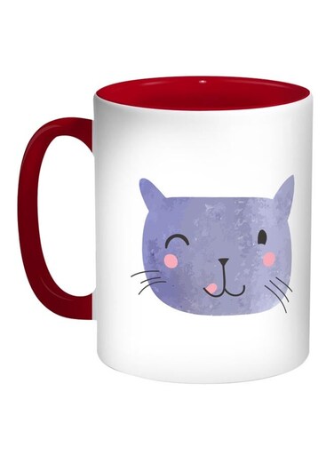 Happy Cat Printed Coffee Mug Blue/White/Red 11ounce