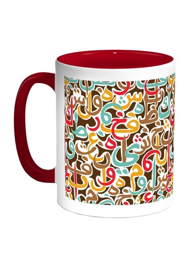 Arabic Letters Printed Coffee Mug Red/White/Brown
