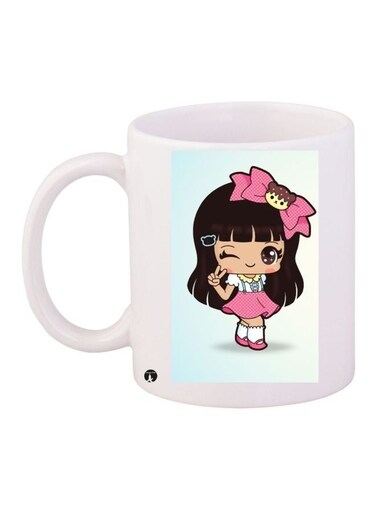 Cartoon Printed Coffee Mug White/Brown/Pink 11ounce