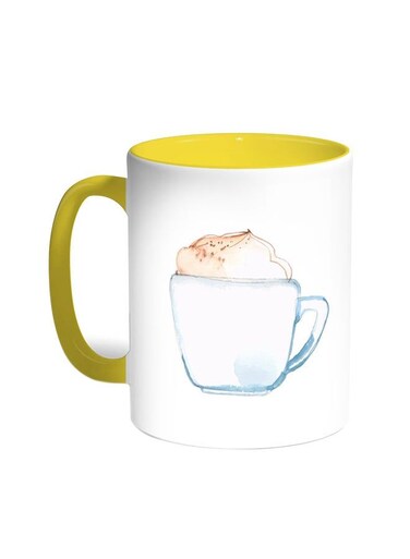Cup Of Coffee In A Foam Printed Mug Yellow White 11 ounce