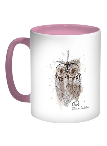 Owl Shape Printed Coffee Mug Pink/White/Brown 11ounce