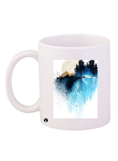 Printed Coffee Mug White/Blue/Beige 11ounce