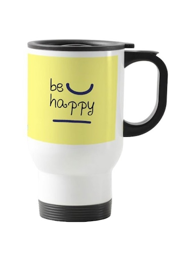 Printed Stainless Steel Travel Mug White/Yellow 13centimeter