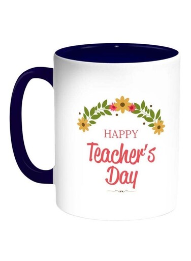 Happy Teacher's Day Printed Coffee Mug Dark Blue/Green/White 325ml