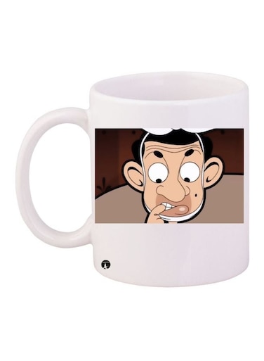 Mr. Bean Printed Coffee Mug White/Beige/Brown 11ounce
