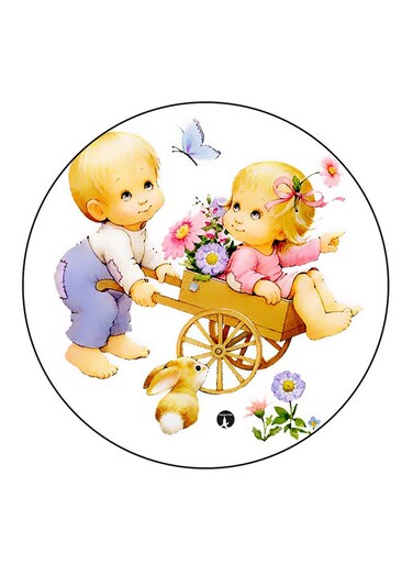 Boy And A Girl Printed Fridge Magnet Round Multicolour