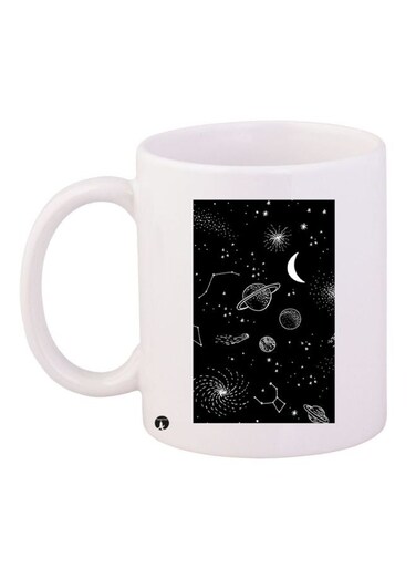 Stars Moon Themed Coffee Mug White/Black 11ounce