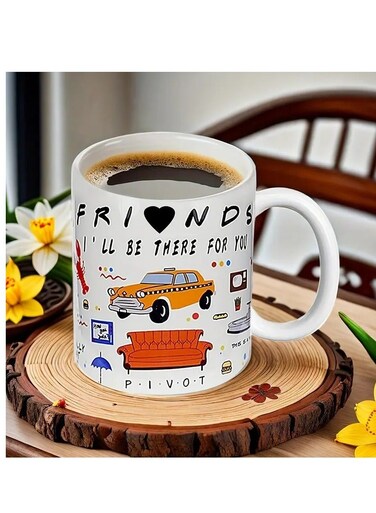 1pc Ceramic Coffee Mug with FRIENDS TV Show Design, 11 Oz, Care Instructions: Machine Wash, Wax-Coated, Reusable Multipurpose Mug for Home, Office, Restaurant - Great Birthday &amp; Holiday Gift
