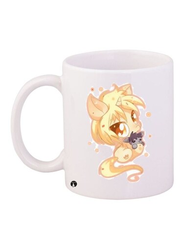 Cartoon Printed Coffee Mug White/Yellow/Grey 11ounce