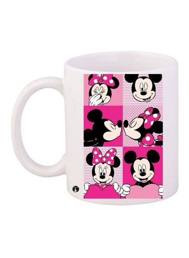 Minnie And Mickey Mouse Printed Coffee Mug White/Pink/Black 11ounce