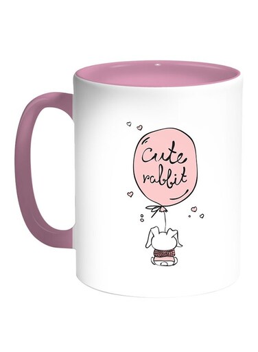 Cartoon Drawings - Rabbits Printed Coffee Mug White/Pink 11ounce