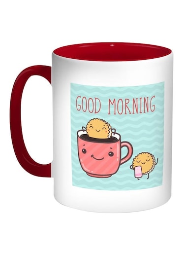 Good Morning Printed Coffee Mug Blue/White/Red 11ounce