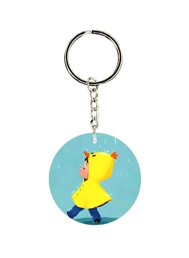 Double Sided Child In Rain Printed Keychain