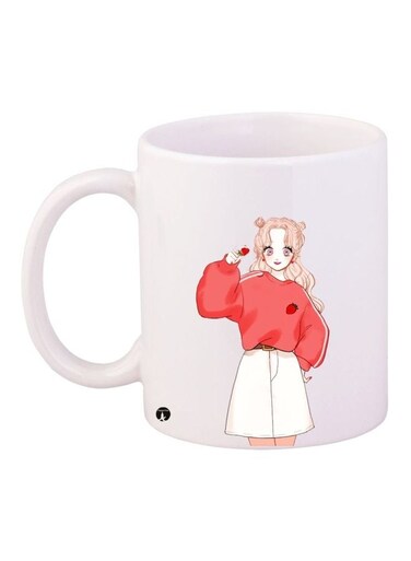 Cartoon Printed Coffee Mug White/Yellow/Pink 11ounce