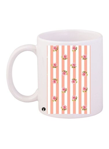 Floral Printed Coffee Mug White/Beige/Pink 11ounce