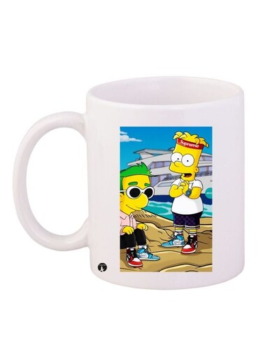 Cartoon Printed Coffee Mug White/Blue/Yellow 11ounce