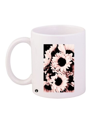 Flower Printed Coffee Mug White/Black 11ounce