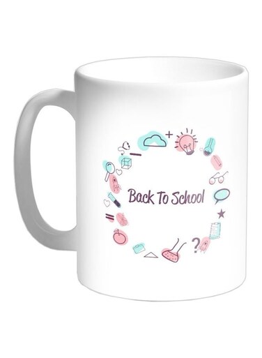 Back To School Printed Ceramic Coffee Mug White/Blue/Pink 325ml