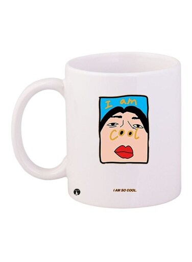 I Am Cool Printed Coffee Mug White/Beige/Blue 11ounce