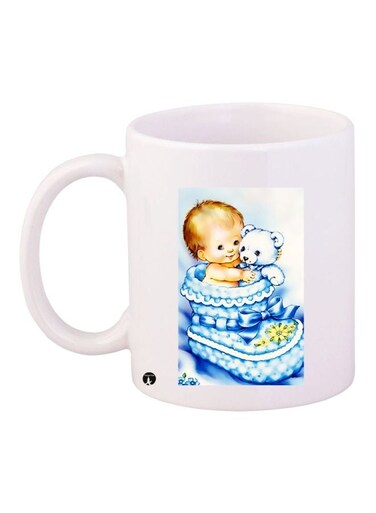 Cartoon Printed Coffee Mug White/Blue/Beige 11ounce