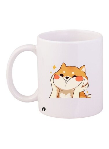 Cartoon Printed Coffee Mug White/Brown 11ounce