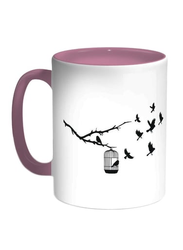 Freedom Of Birds Printed Coffee Mug White/Black/Pink